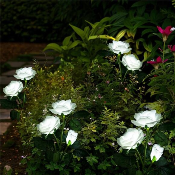 Solar Flowers Lights Outdoor Garden Yard Decor Waterproof 2 Pack - Picture 6 of 7